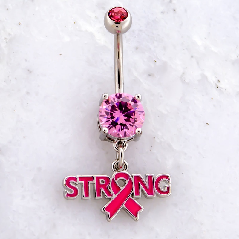 14G Breast Cancer Awareness Strong Ribbon Navel Ring Pink
