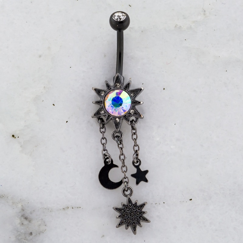 14G Celestial Aurora Borealis Sun Navel Ring Black