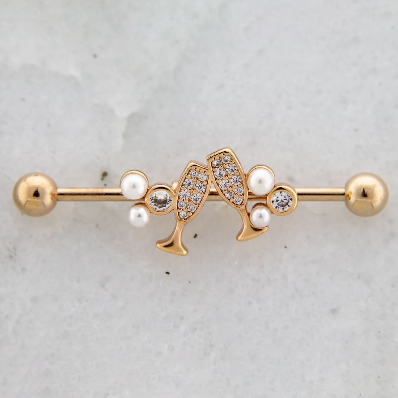 14G Champagne Glasses Industrial Barbell Rose Gold