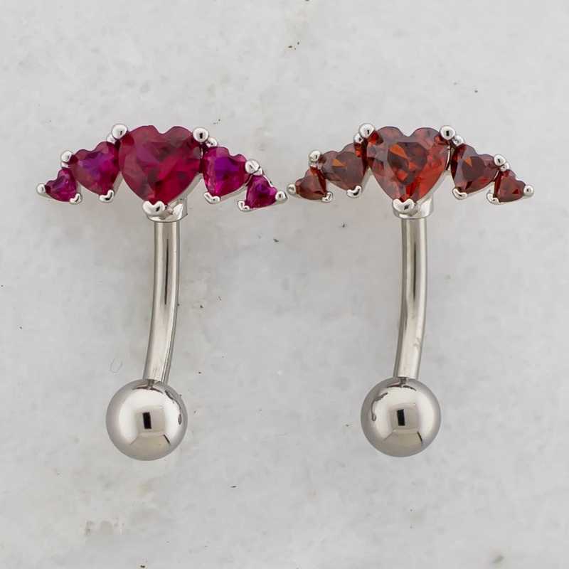 14G Crescent Heart Gems Navel Ring Red