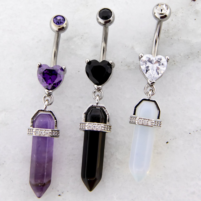 14G Crystal Cut Navel Ring Black
