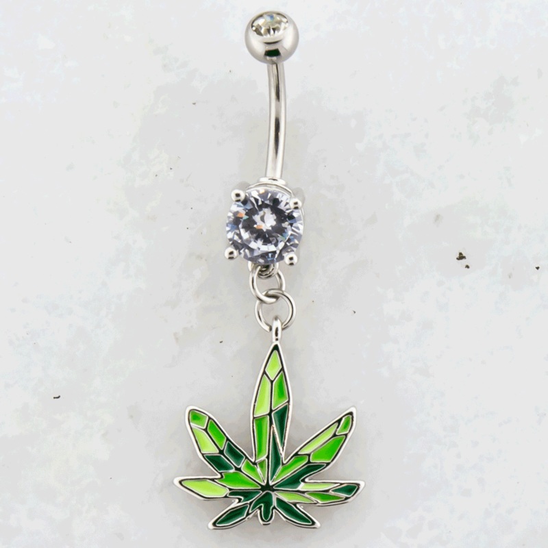14G Crystal Pot Leaf Navel Ring Clear
