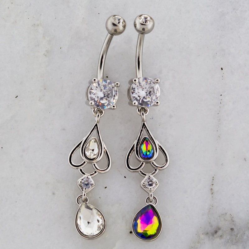 14G Cutout Accents With Gems Navel Ring Clear