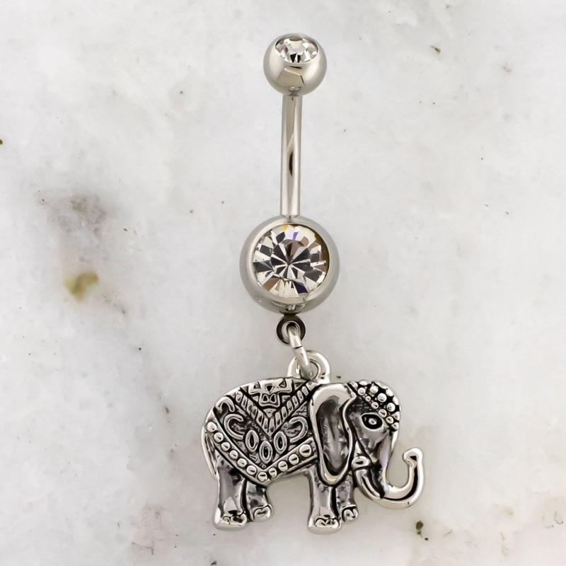14G Decorative Elephant Navel Ring Clear