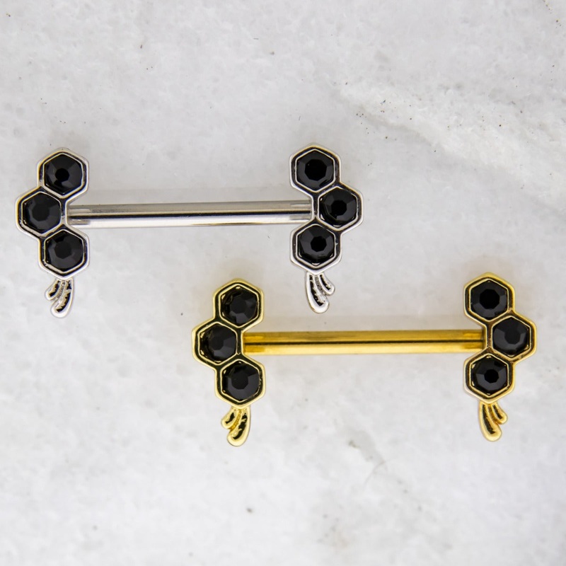 14G Dripping Honeycomb Nipple Barbell High Polish