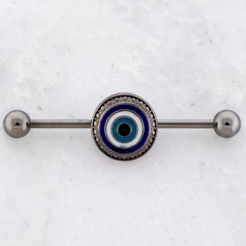 14G Evil Eye Industrial Barbell Black