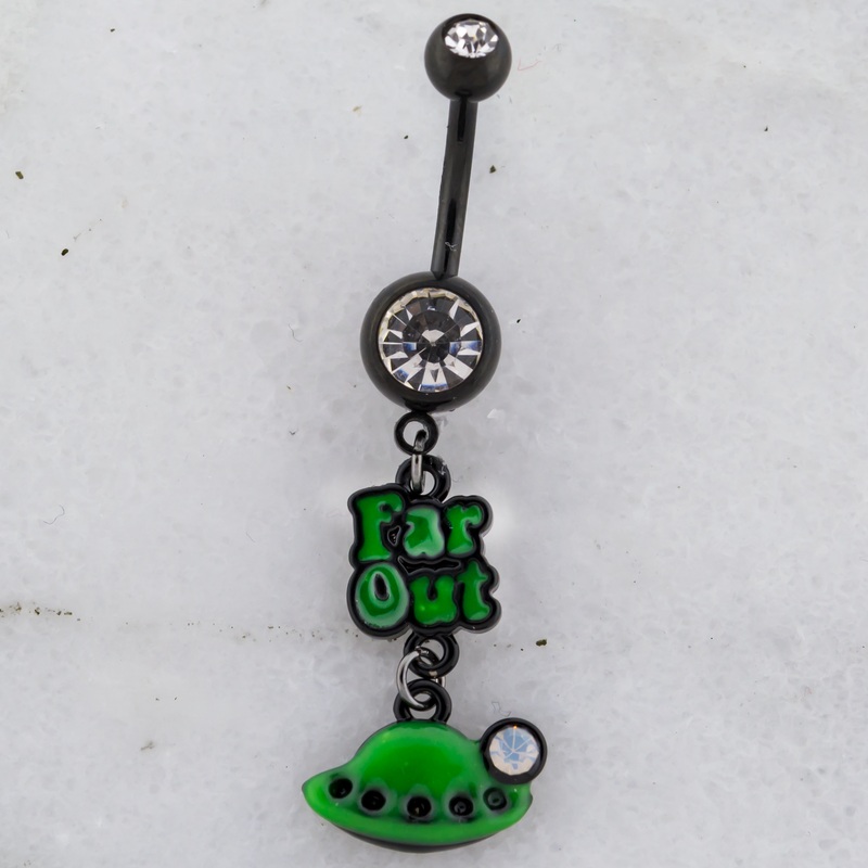 14G Far Out Alien Navel Ring Black PVD