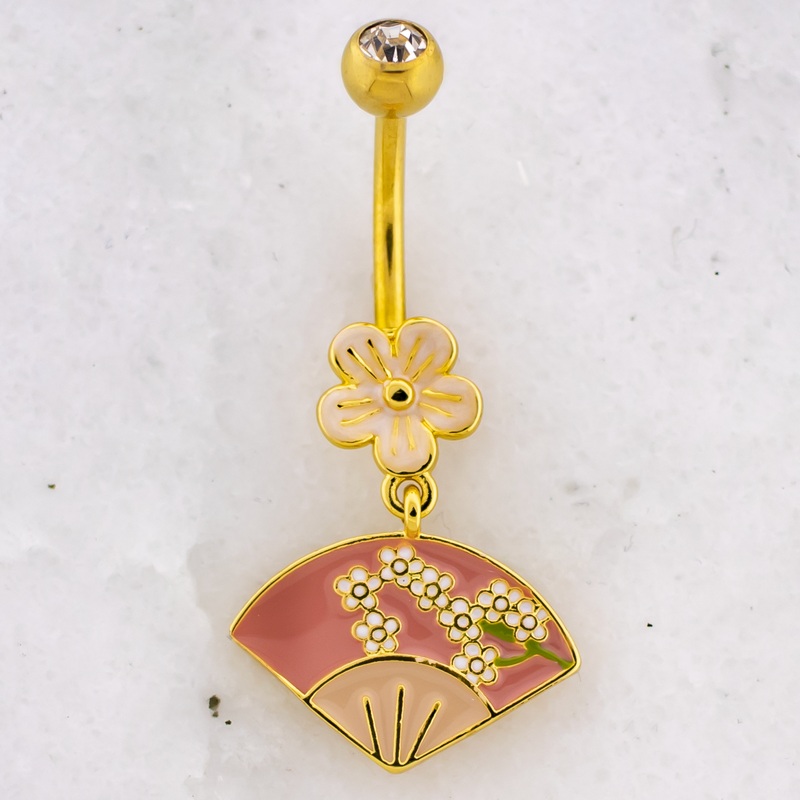 14G Floral Fan Navel Ring Gold