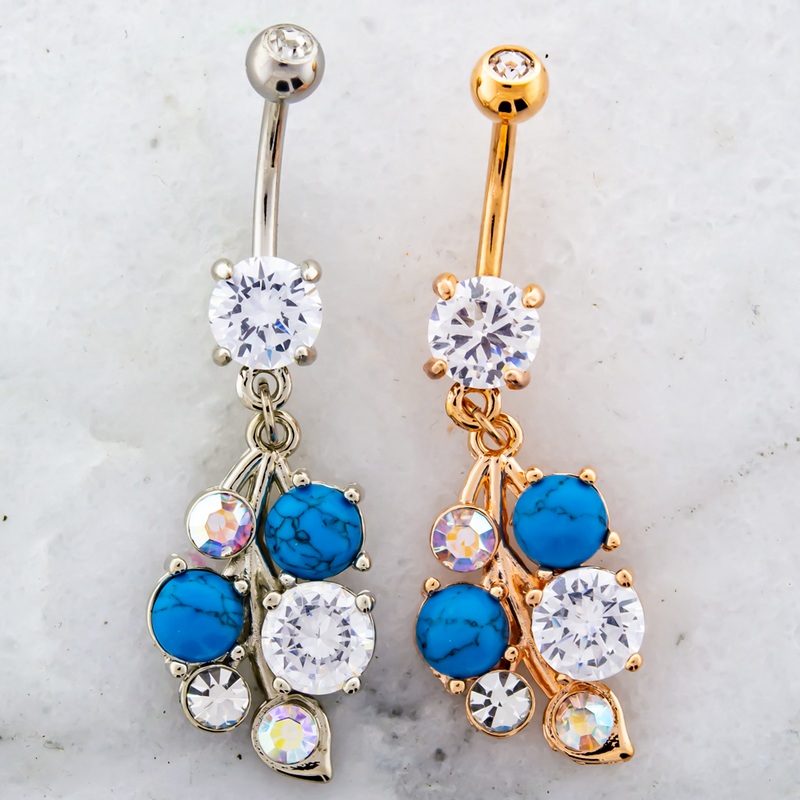 14G Gem and Stone Cluster Navel Ring High Polish
