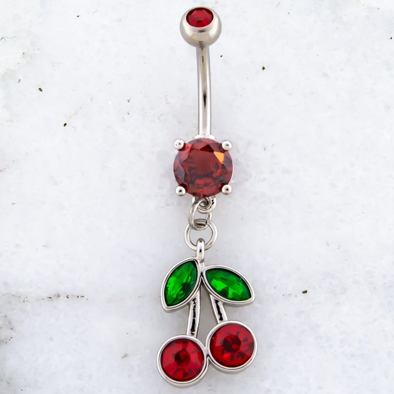 14G Gem Cherry Navel Ring Red