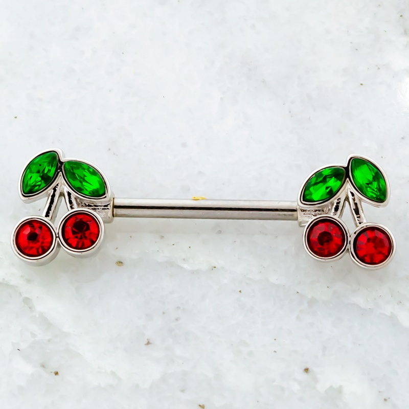 14G Gem Cherry Nipple Barbell Red