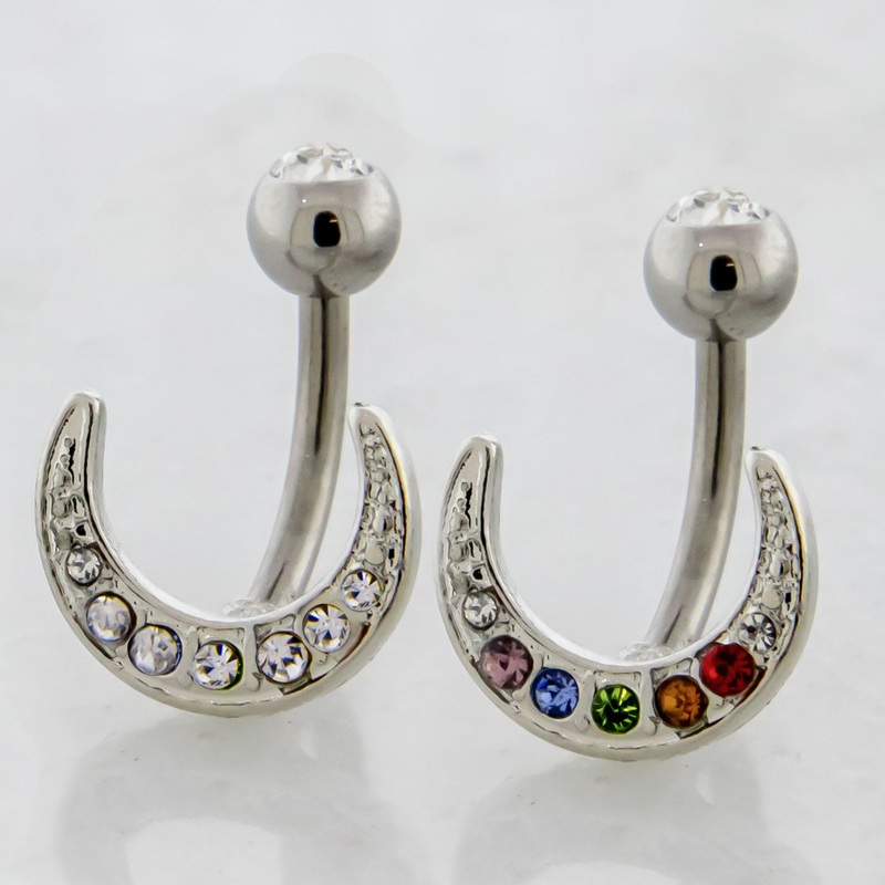 14G Gem Crescent Navel Ring Clear