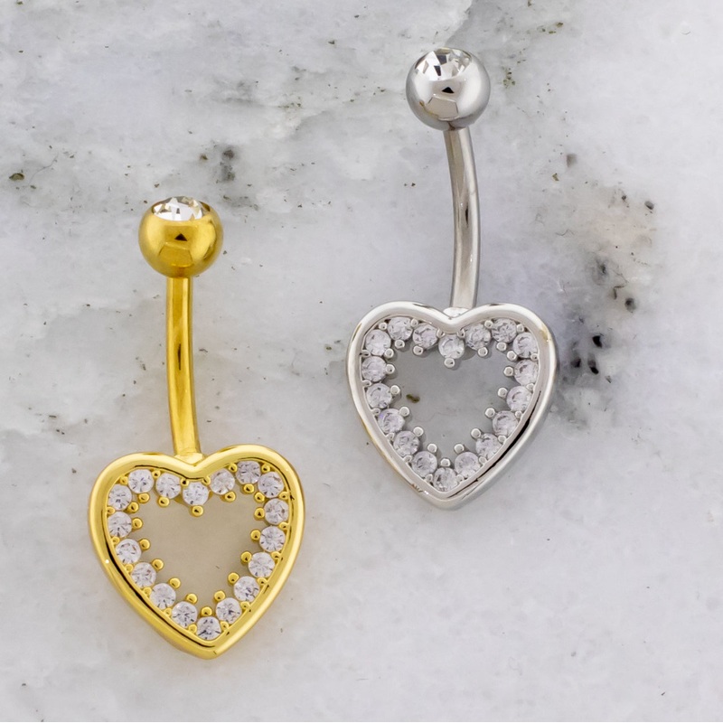 14G Gem Cutout Heart Navel Ring Gold PVD