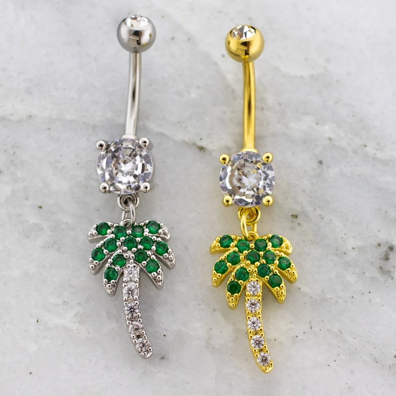 14G Gem Palm Tree Navel Ring Gold