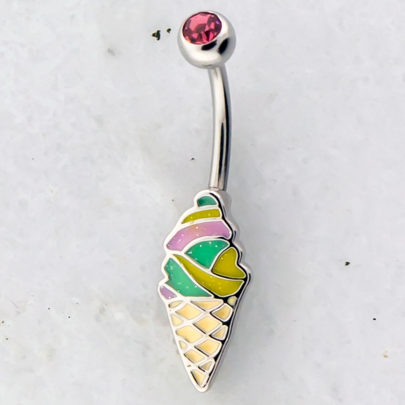 14G Glitter Ice Cream Navel Ring Pink