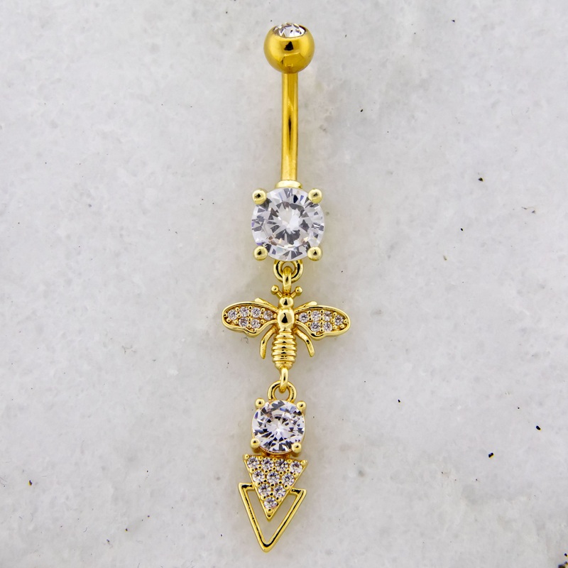 14G Gold-Plated Dangling Bee Navel Ring Gold