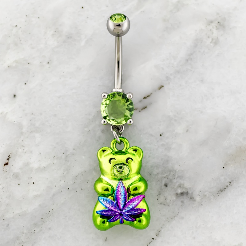 14G Gummy Bear Pot Leaf Navel Ring Green