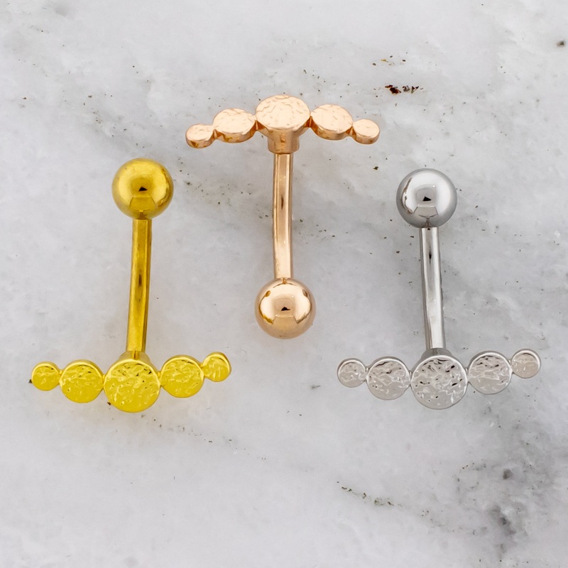 14G Hammered Disc Crescent Shape Navel Ring High Polish