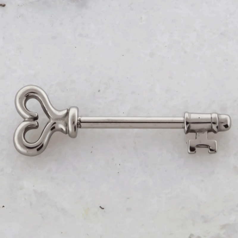 14G Heart Key Nipple Barbell High Polish