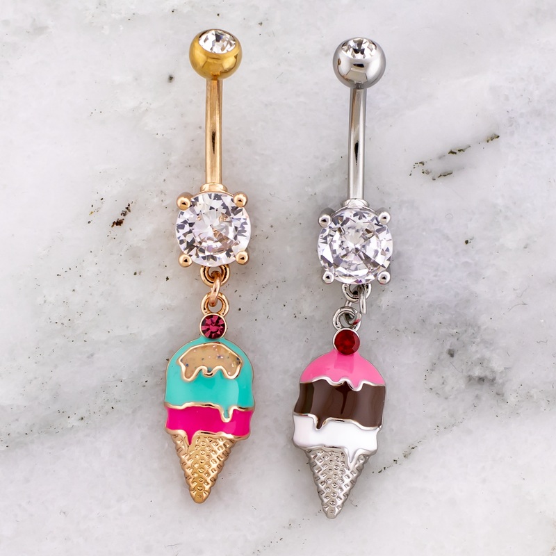14G Ice Cream Cone Navel Ring Rose Gold