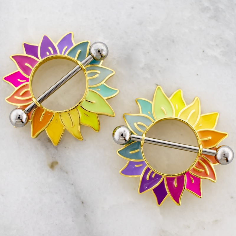 14G Rainbow Sunflower Nipple Shield Rainbow