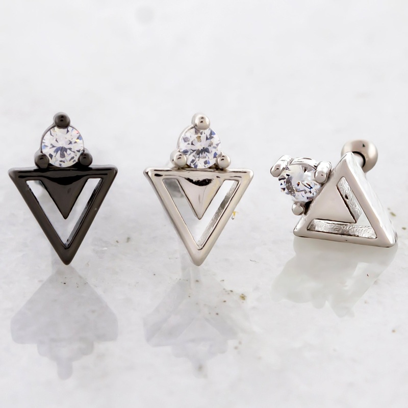 16G Cutout Gem Triangle Cartilage Barbell High Polish