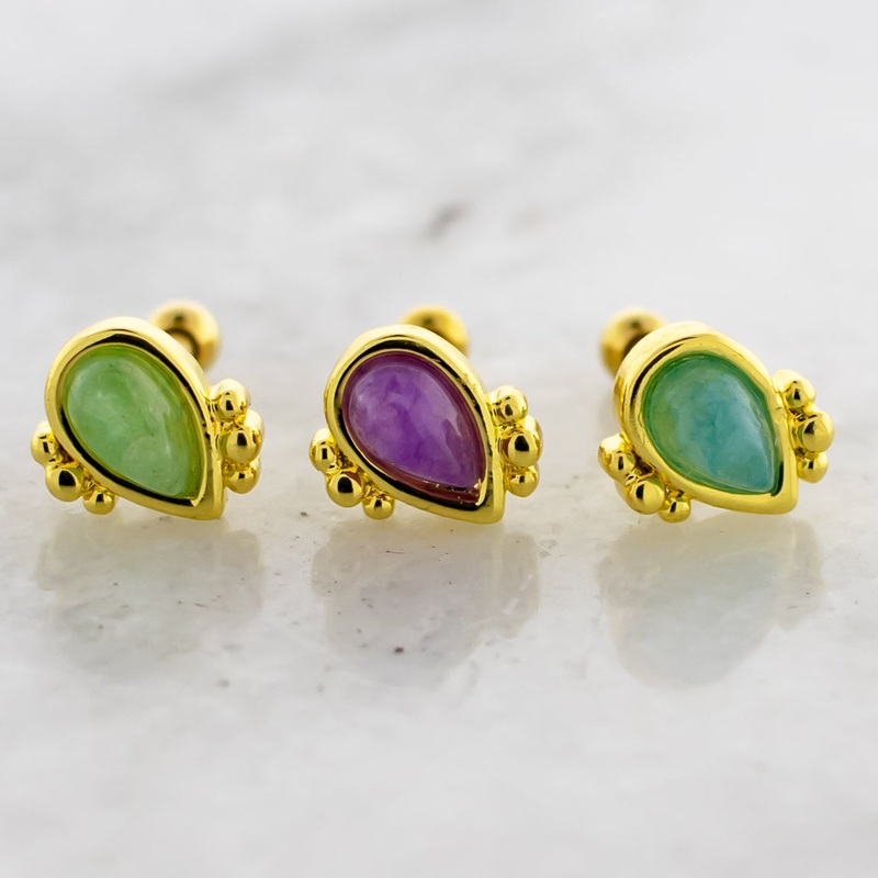 16G Faux Teardrop Cartilage Barbell Amethyst