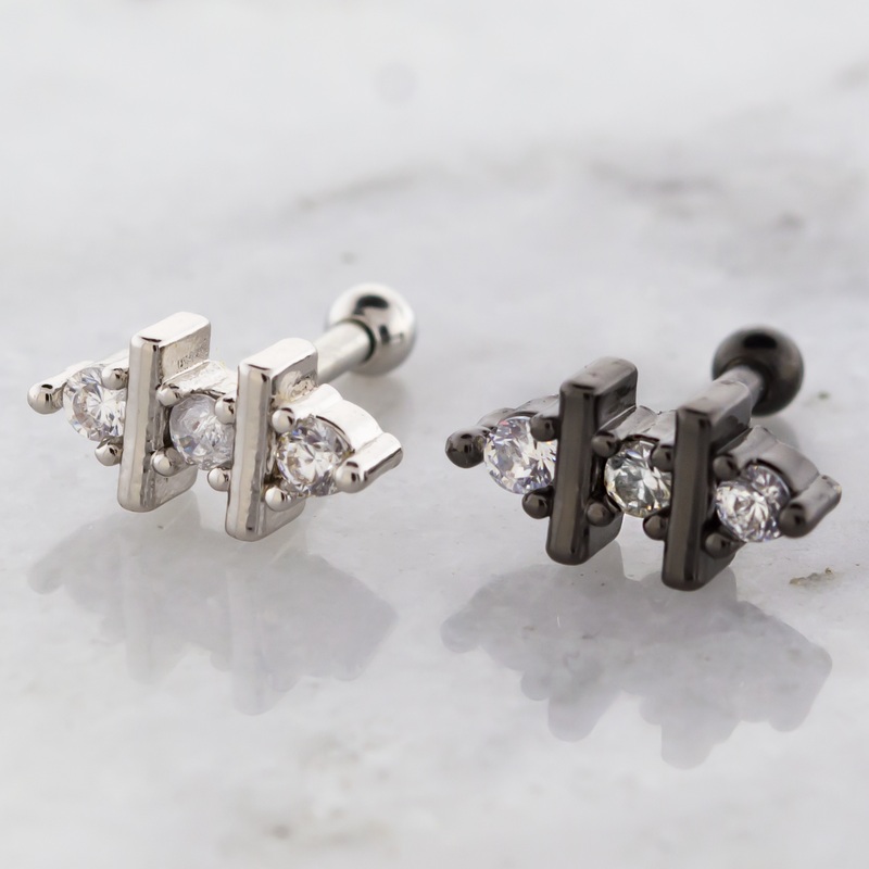 16G Gem and Bar Cartilage Barbell High Polish