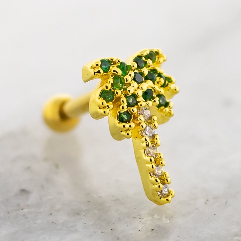 16G Gem Palm Tree Cartilage Barbell Gold