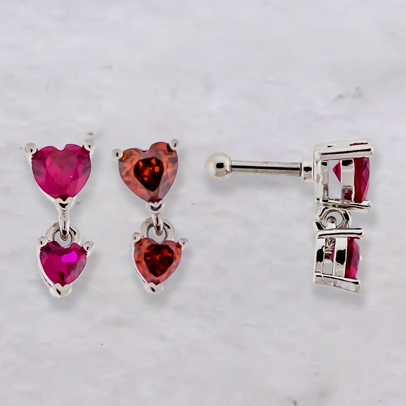 16G Heart Gem Dangle Cartilage Barbell Pink
