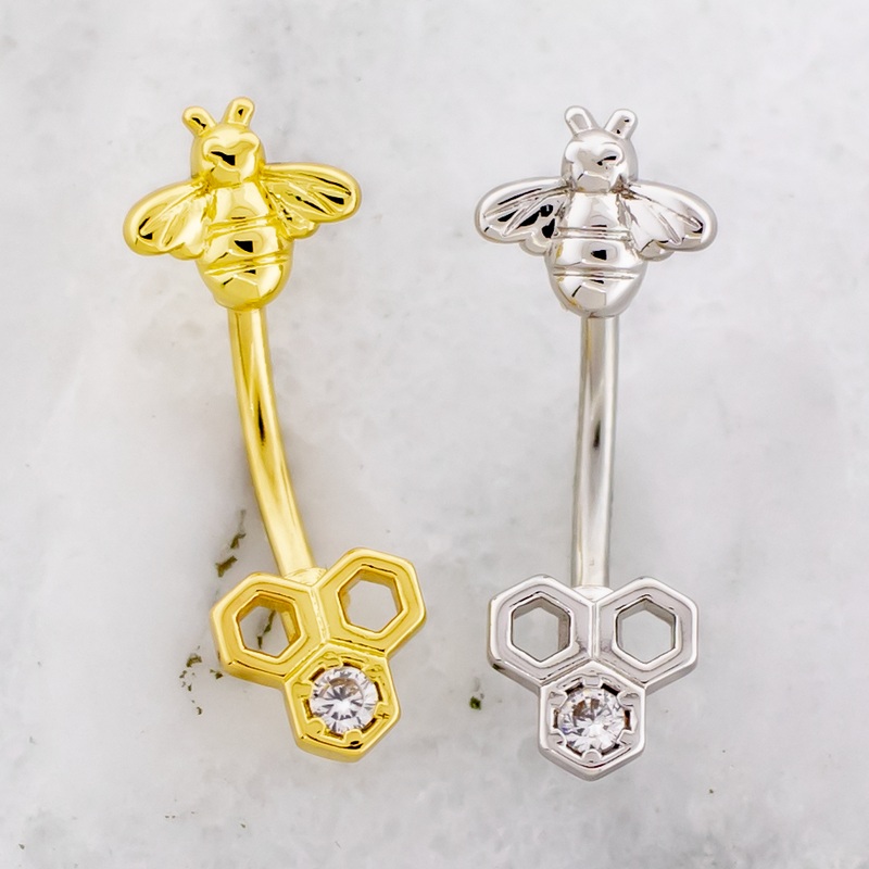 16G Honeycomb and Bee Curved Barbell High Polish
