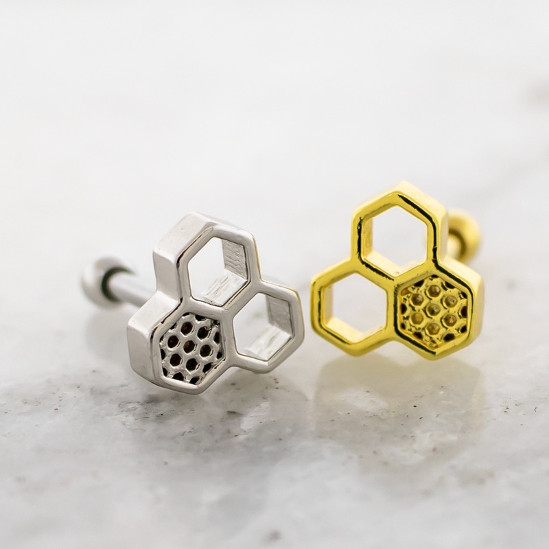 16G Honeycomb Cartilage Barbell High Polish