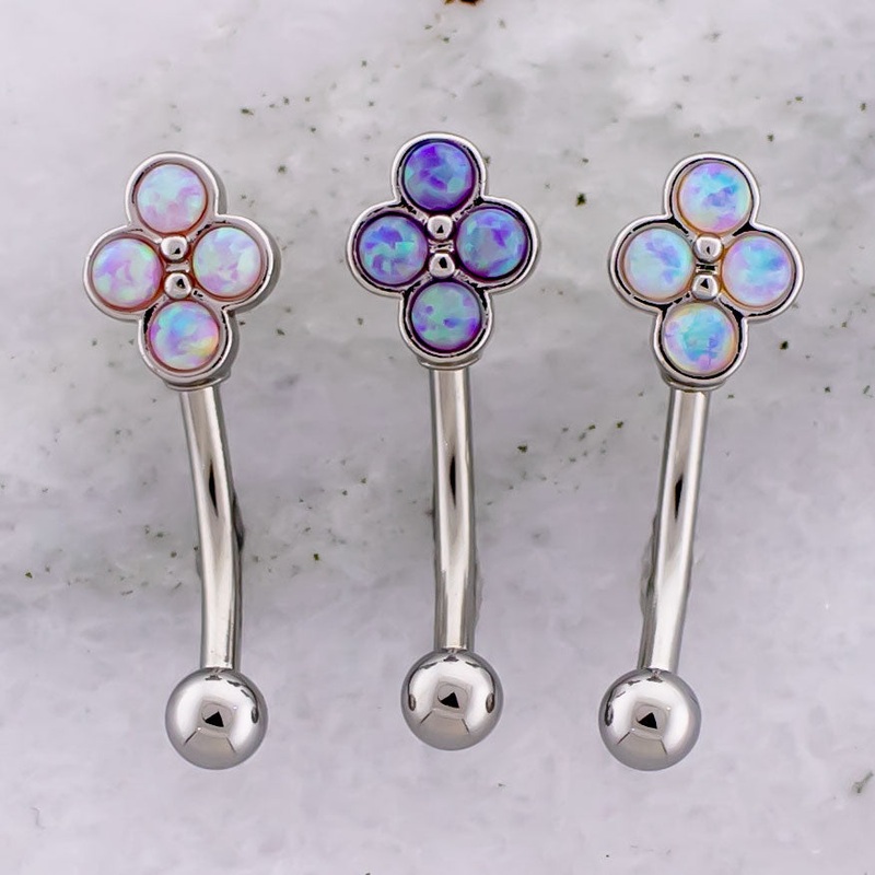 16G Opal Cluster Curved Barbell Pink