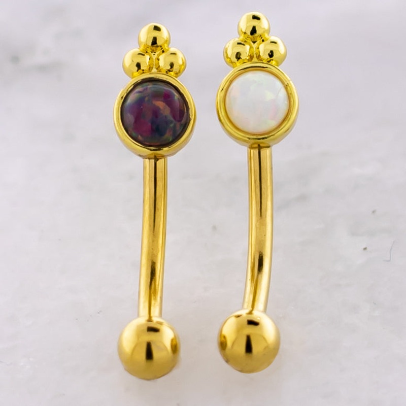 16G Opal with Beaded Trinity Curved Barbell Black
