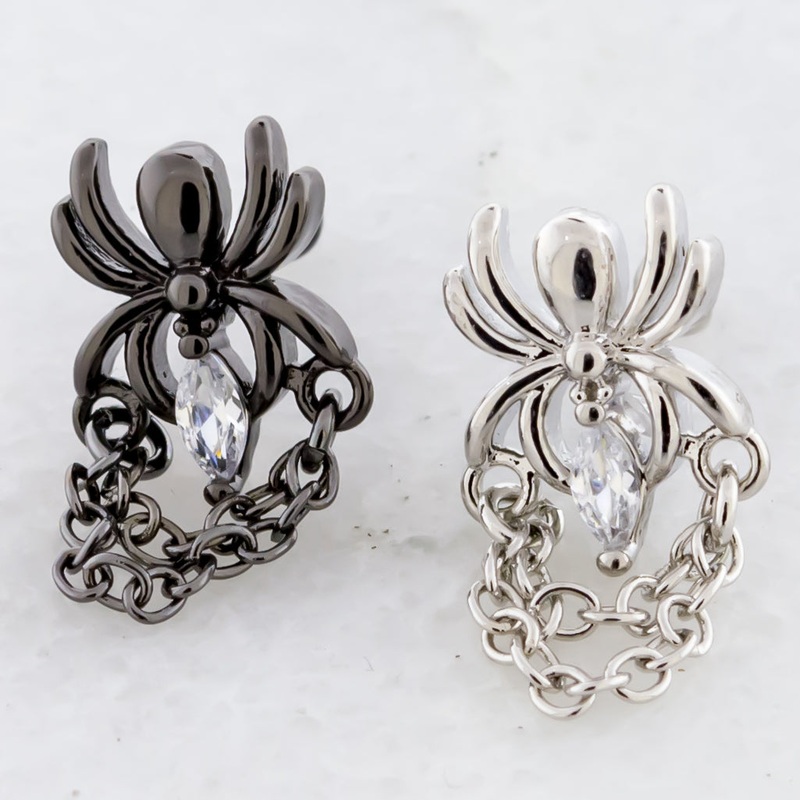 16G Spider With Chains Cartilage Barbell High Polish