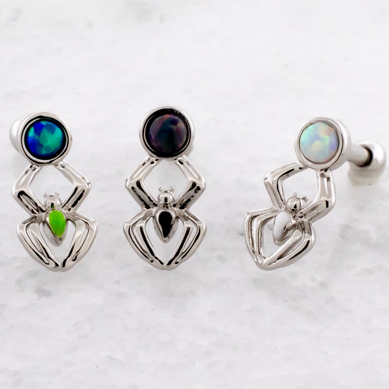 16G Spider With Opal Cartilage Barbell White Opal