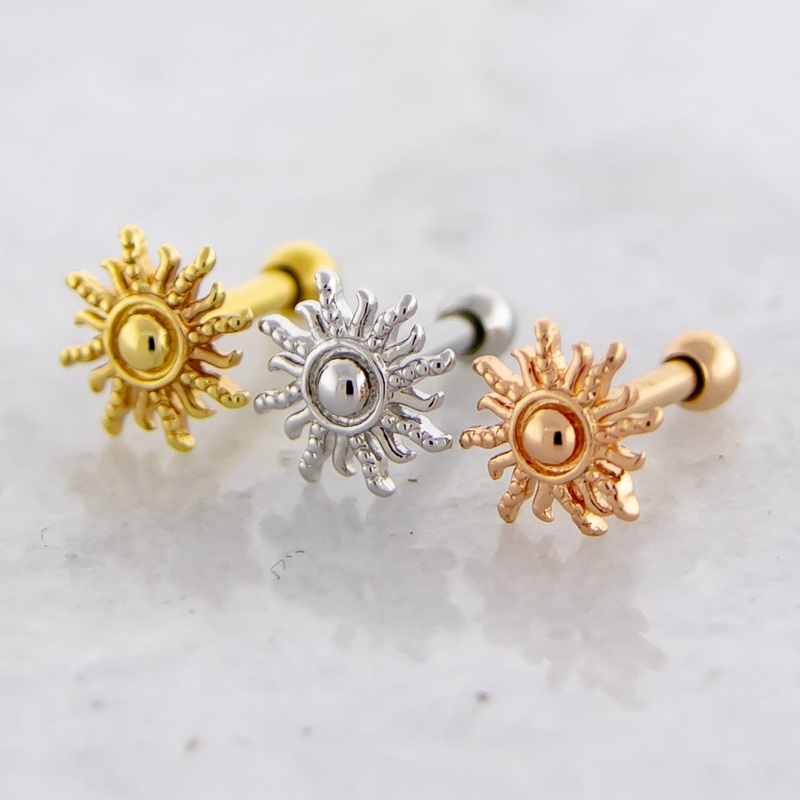 16G Sun Cartilage Barbell High Polish