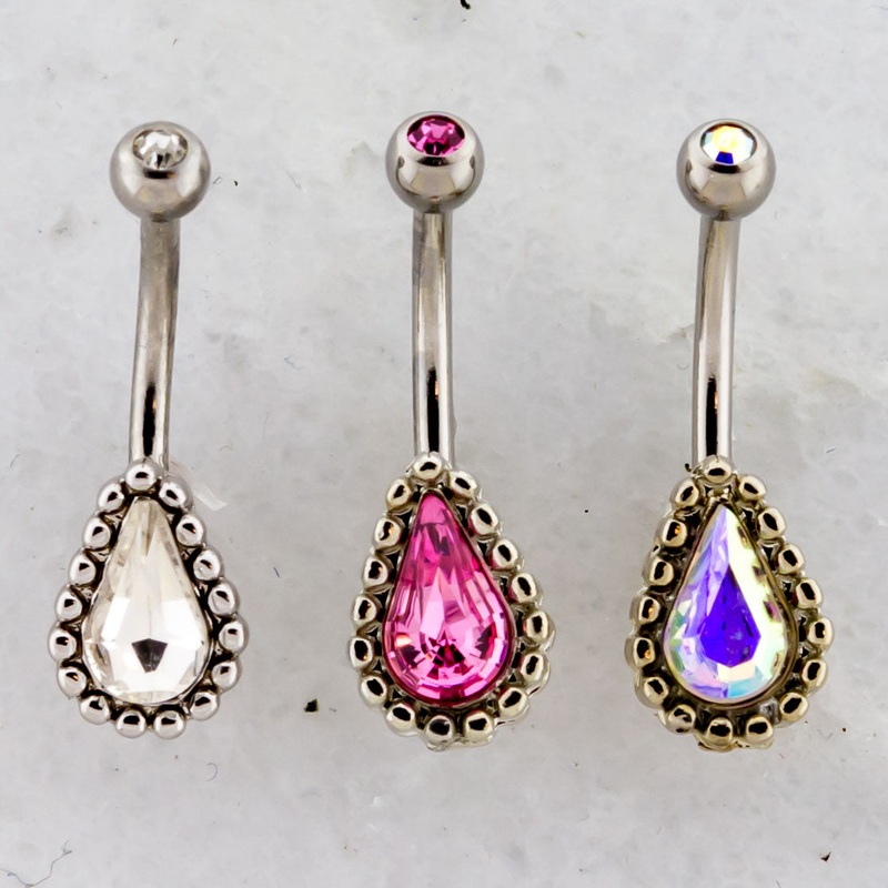 16G Teardrop Cut Gemstone Curved Barbell Aurora Borealis