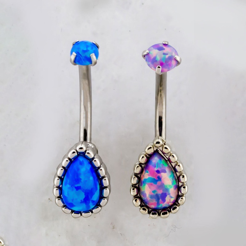 16G Teardrop Cut Opal Curved Barbell Light Purple