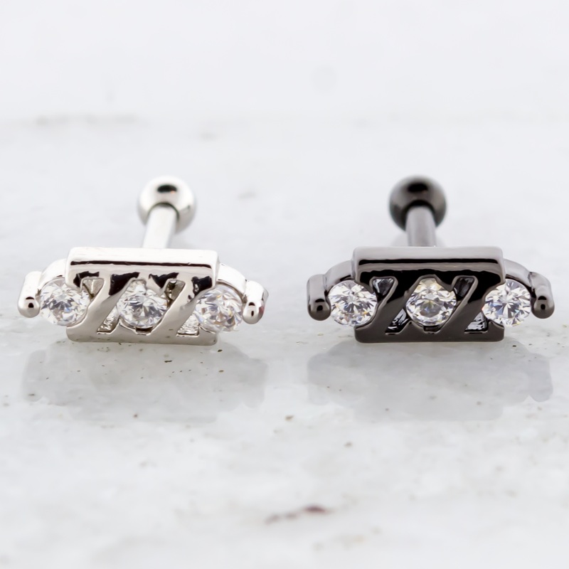 16G Three Gem Bar Cartilage Barbell Black