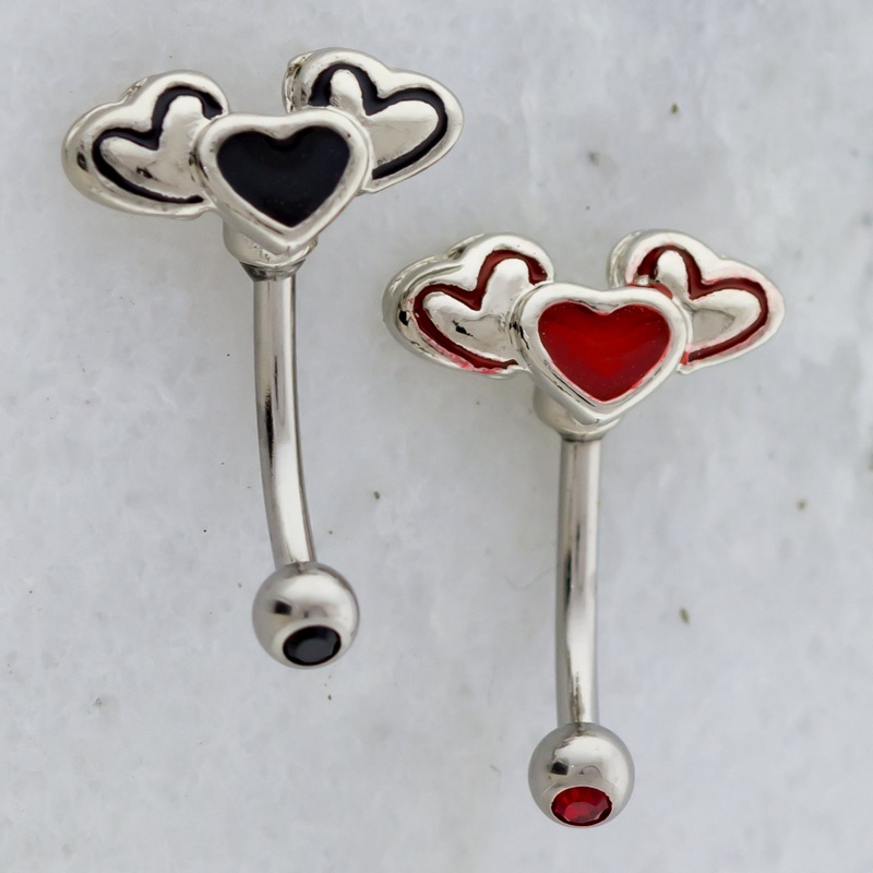 16G Triple Epoxy Heart Curved Barbell Black
