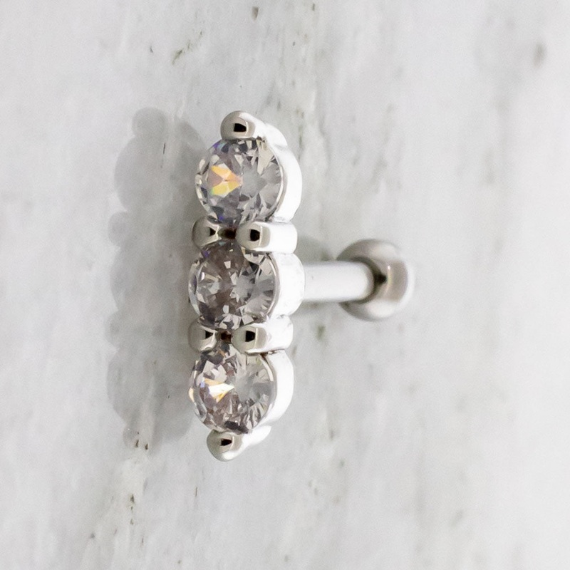 16G Triple Gem Cartilage Barbell Clear