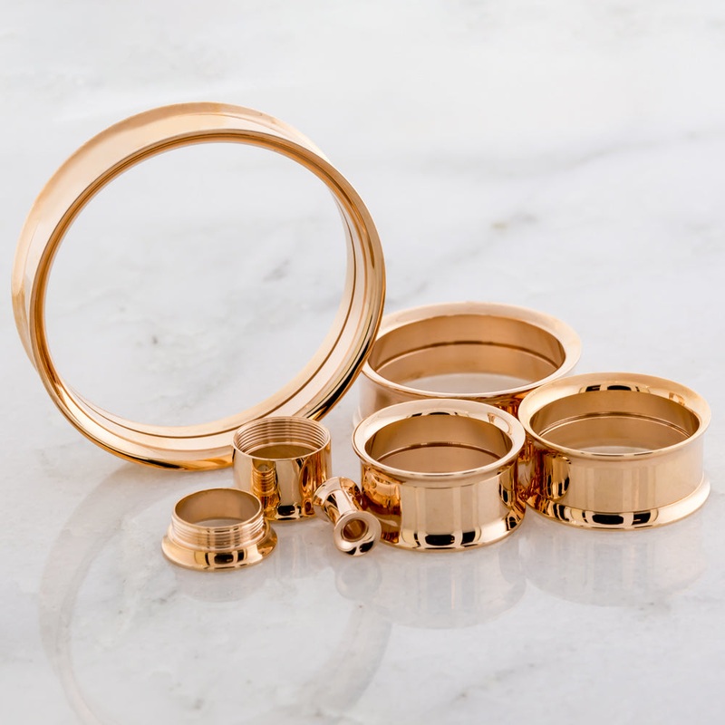 Steel Rose Gold Double Flare Tunnels – Internally Threaded 10G (2.5mm) 8mm (5/16″)