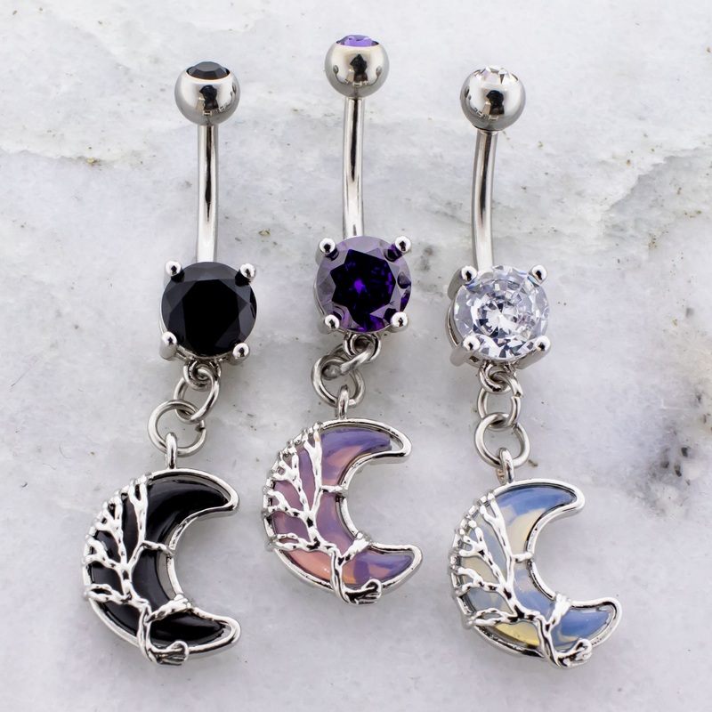 Wire Wrapped Crescent Moon Navel Ring Black