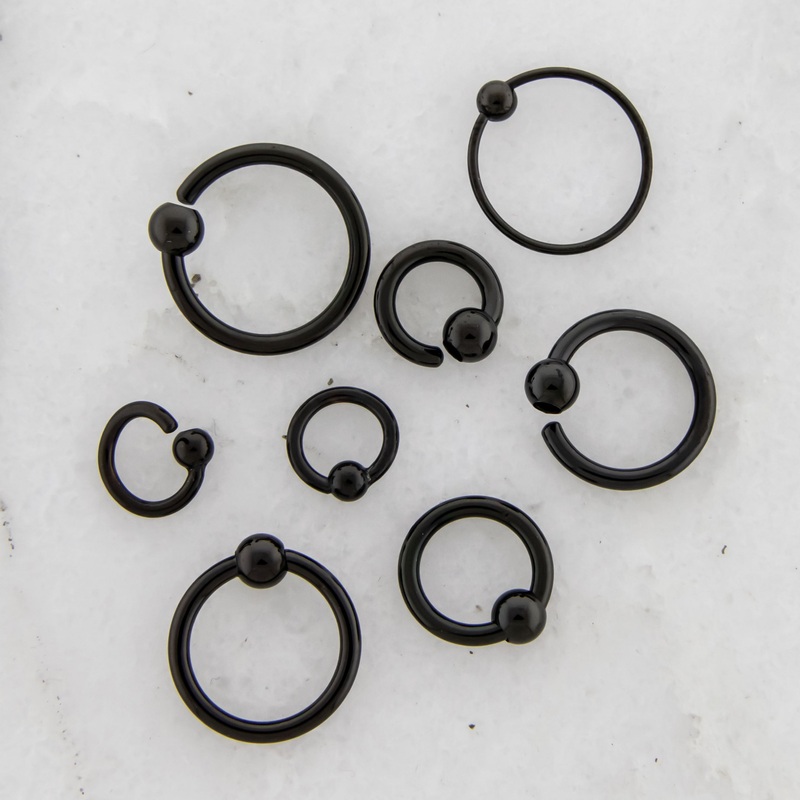 14G – 20G Black PVD Steel Fixed Bead Captive Rings 14G (1.6mm) 4mm 6mm (1/4″)
