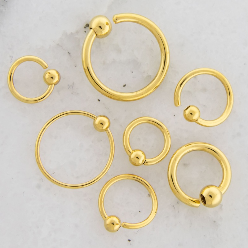 14G – 20G Gold Plated Steel Fixed Bead Captive Rings 14G (1.6mm) 4mm 6mm (1/4″)