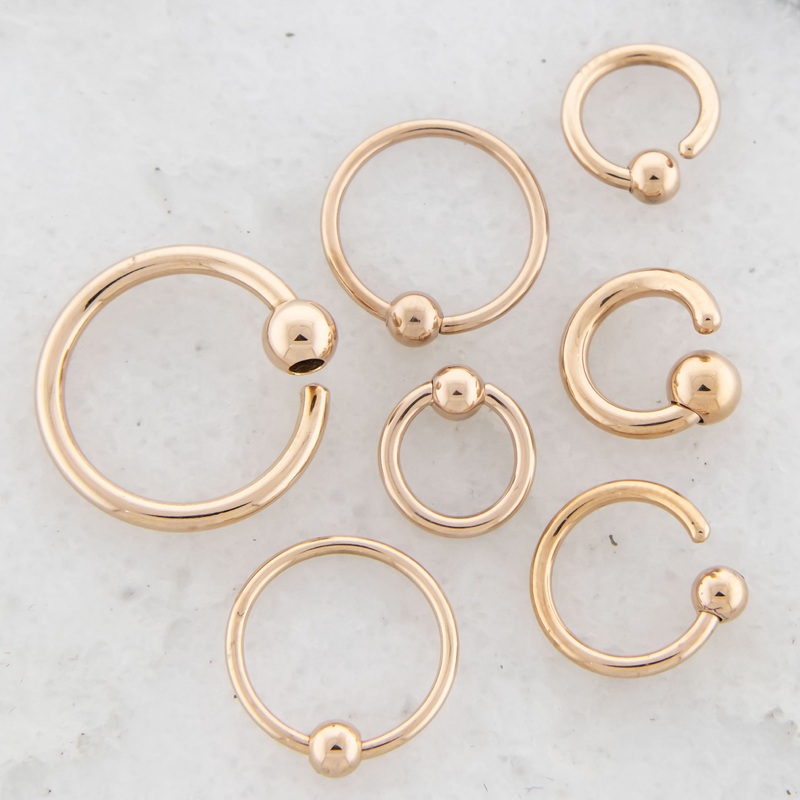 14G – 20G Rose Gold Plated Steel Fixed Bead Captive Rings 14G (1.6mm) 4mm 6mm (1/4″)