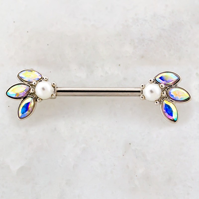 14G Aurora Borealis with Pearl Nipple Barbell High Polish