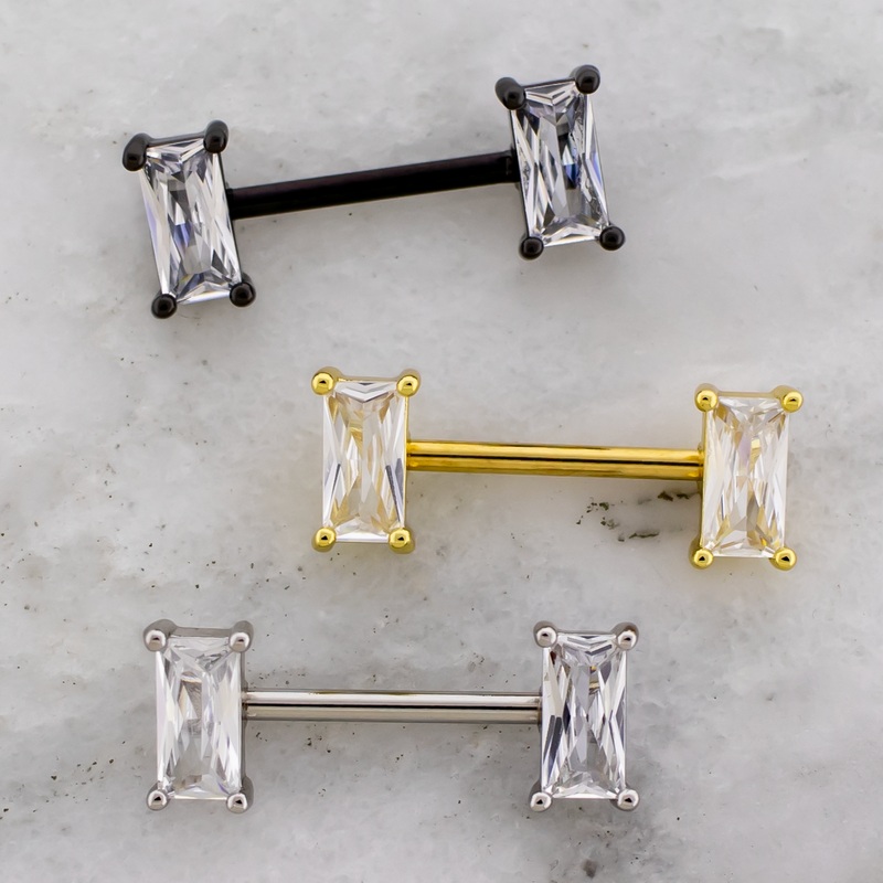 14G Baguette Gem Nipple Barbell High Polish