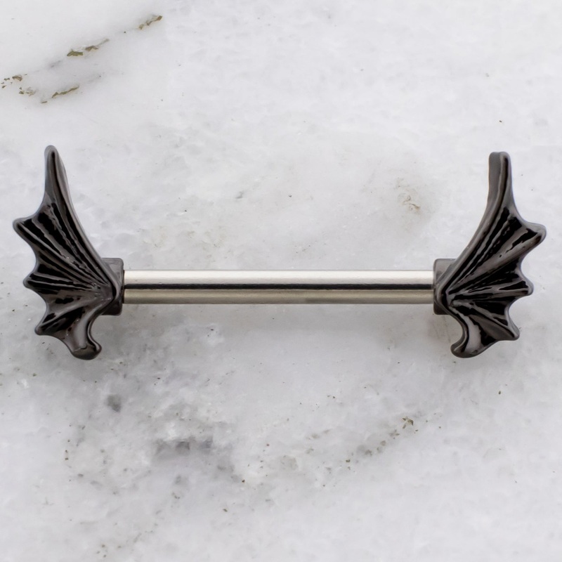 14G Bat Wings Nipple Barbell Black